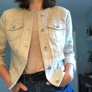 cream jacket with fray detail